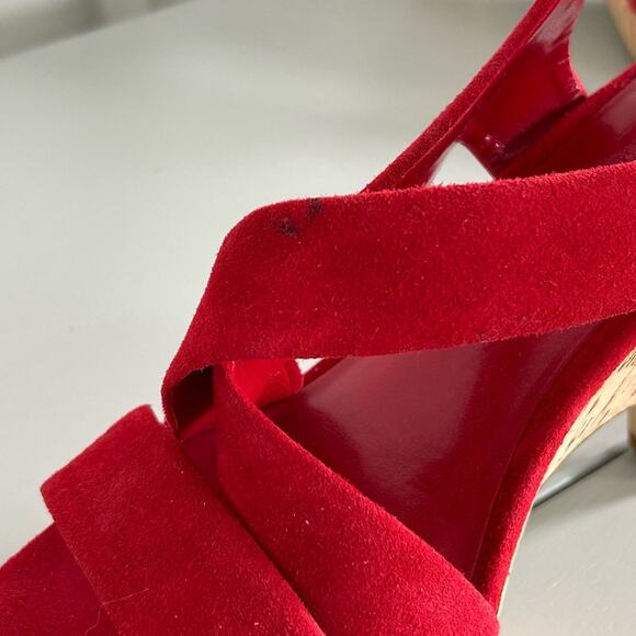 Franco Sarto Red Wedge Sandals with Cork Heel Sz 10 - Picture 8 of 14